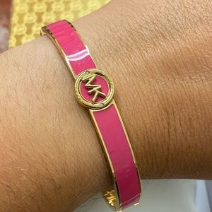 Michael Kors Pink and Gold Clasping Bangle Bracelet